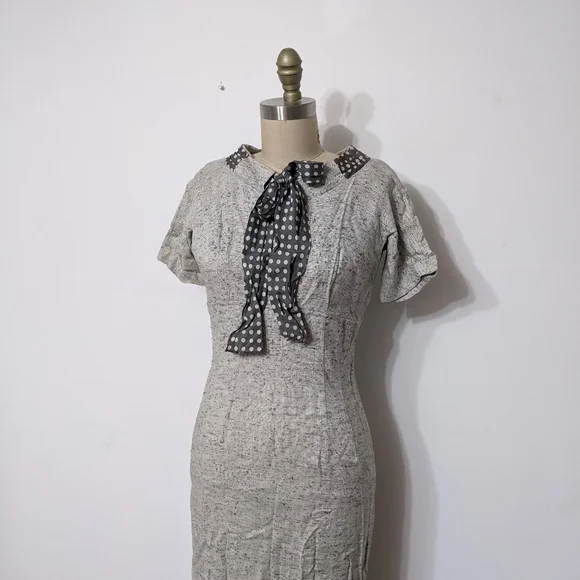 (3) vtg 1940s / 1950s  misty french country grey day dress - Picture 4 of 6